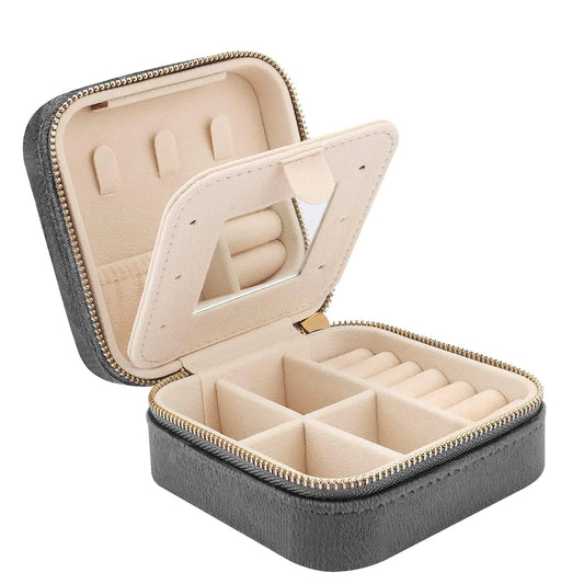 DesignSter Travel Jewelry Box - Velvet Mini Jewelry Organizer Small Jewelry Case for Girls Women Jewelry Storage Box for Rings Earrings Necklace (Square Cool Gray)